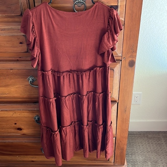 NWOT Zenana Women’s brown tiered dress, measurements in picture. - Picture 3 of 5